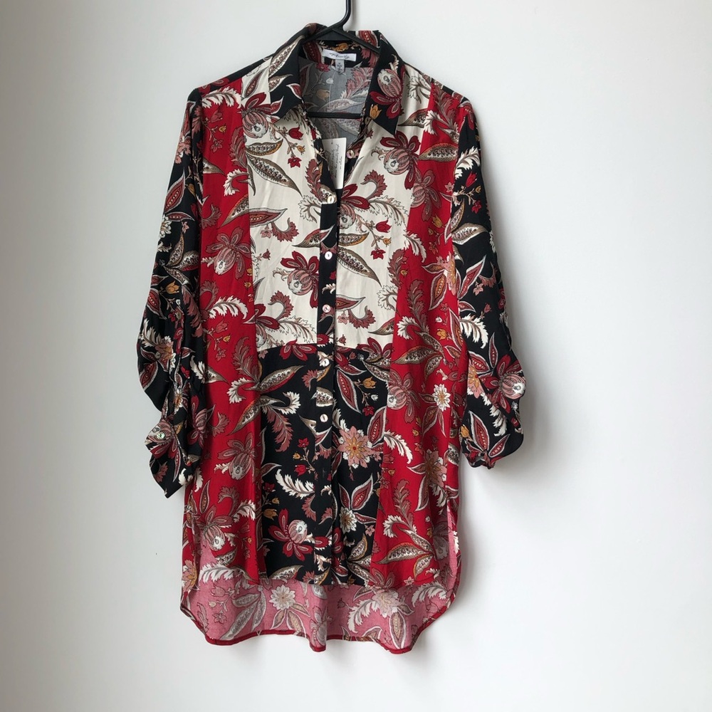 Ro Mix Print Tunic Top Multicolor Floral Button-Up size Medium NWT
